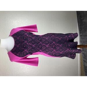 Juicy Couture Stretch knit Tulip retro Dress sz 6 Hot Pink Black Lace scoop neck